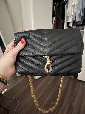 Rebecca Minkoff Black Quilted Leather Shoulder Bag with Gold Hardware